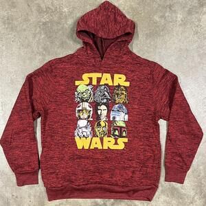 Star Wars Hoodie YOUTH Sz L Heather Maroon Sweatshirt Kids Pullover Faces